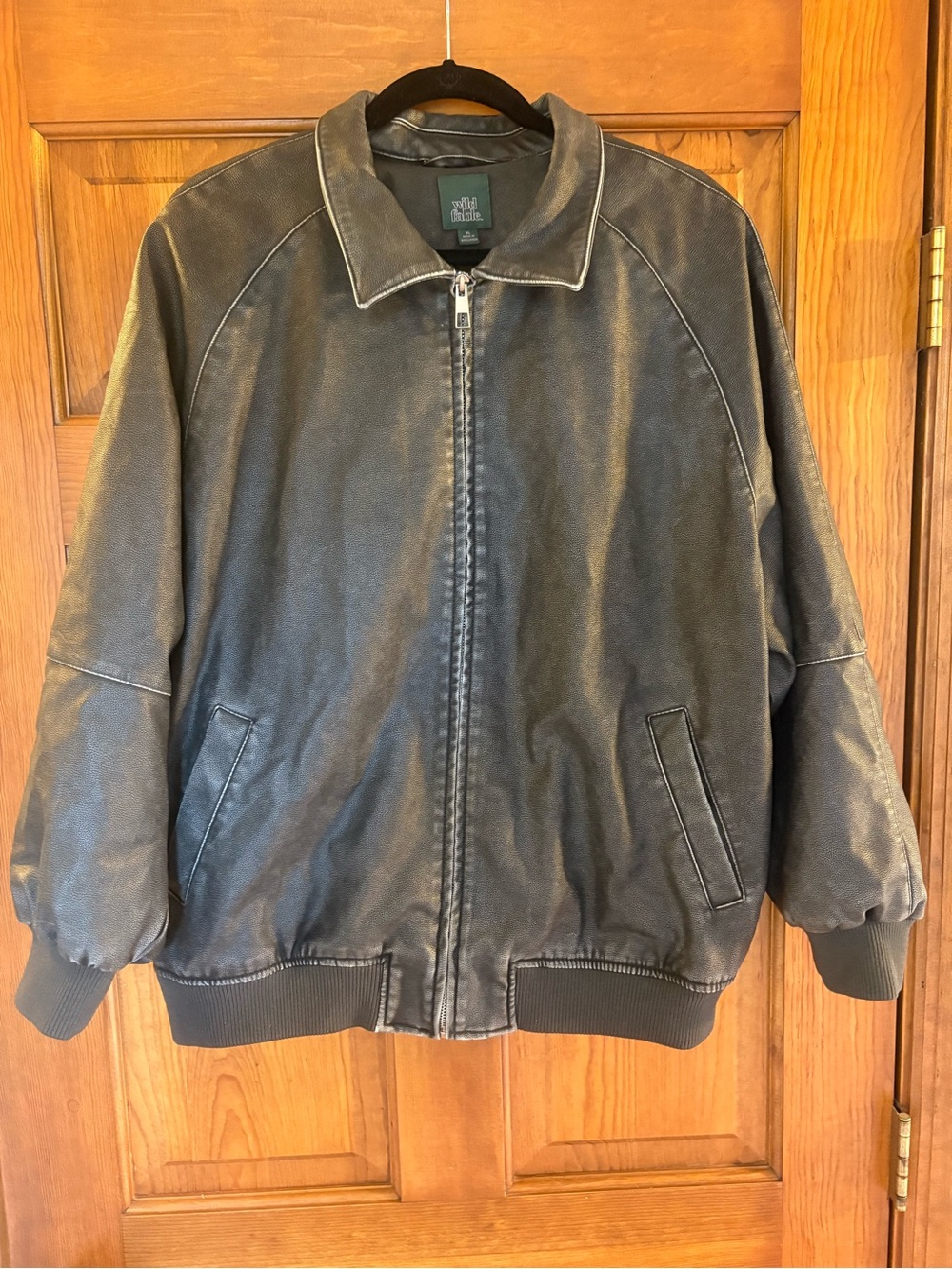 Wild Fable XL Black Distressed Faux Leather Bomber Jacket